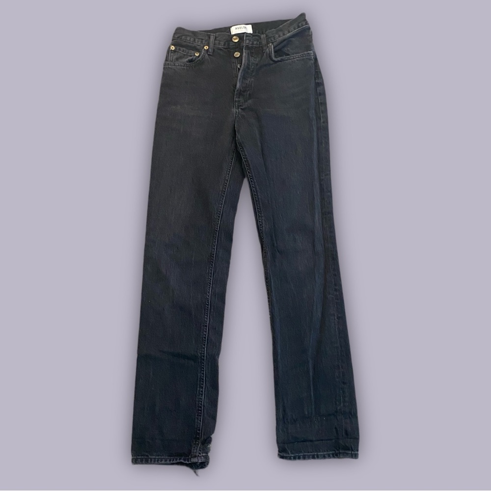 Aritzia High-rise Distressed Straight Black Jeans